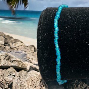 Delicate Turquoise Transparent Colored Beaded Stretch 4.5 Inch Bracelet!